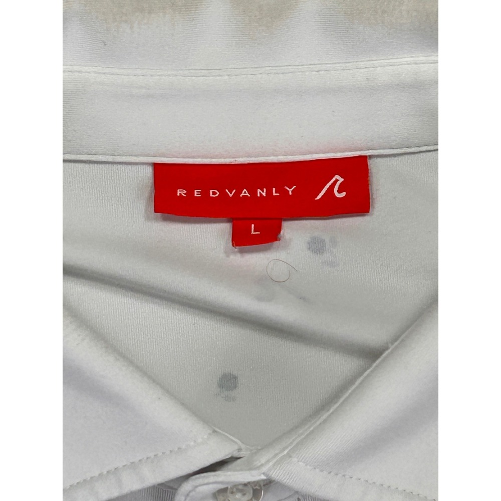 Redvanly Mens Large Golf Polo White Black Floral Print Short Sleeve Shirt AO - Picture 4 of 8